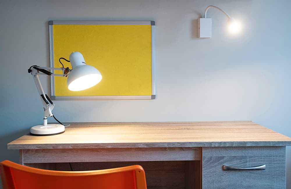 Radical Student Accommodation Galway newly refurbished Apartments study desk and lamp